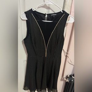 Express Women Black Dress with Gold Studs